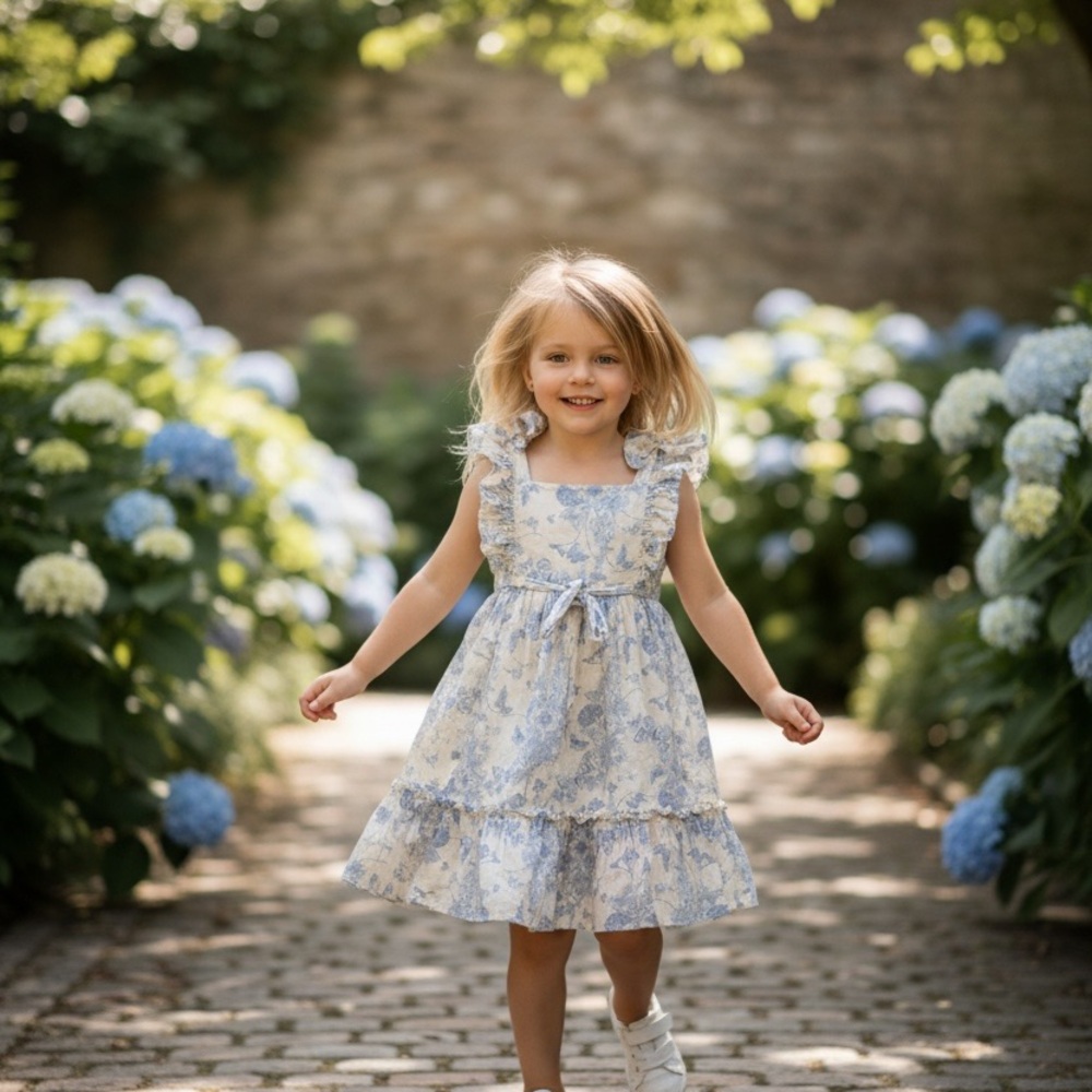 Bonnie Jean Blue and White Floral‎ Kids Dress